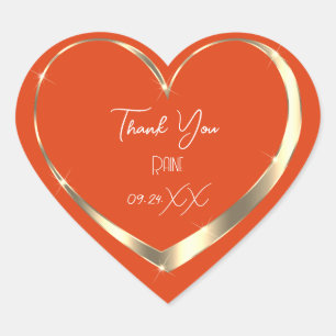 Adesivo Coração Obrigado Favor Coral Dourado Coração Noiva Sweet16