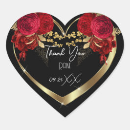 Adesivo Coração Obrigado Favor Flor Coração Noiva Doce16 Dourado