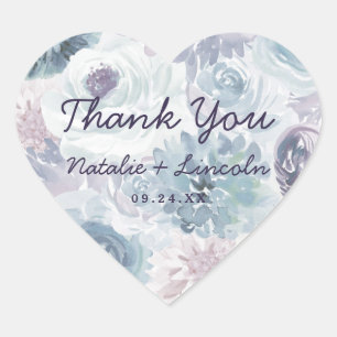 Adesivo Coração Obrigado floral azul do casamento do vintage de