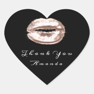 Adesivo Coração Obrigado Lábios preto branco Rosa maquiagem Bridal