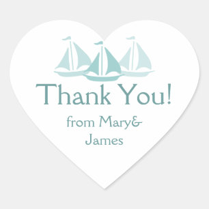 Adesivo Coração Obrigado náutico do casamento você barcos azuis