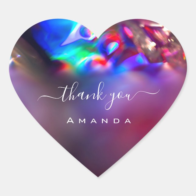 Adesivo Coração Obrigado Nome 16º Casamento de noivaHológrafo Roxo (Frente)