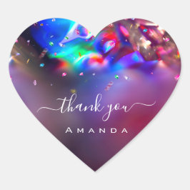 Adesivo Coração Obrigado Nome 16º Hológrafo Bridal Rosa Roxo