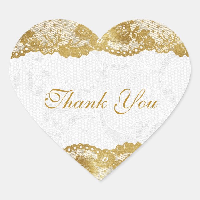 Adesivo Coração Obrigado Ouro Personalizado Vinheta Branco Lace (Frente)