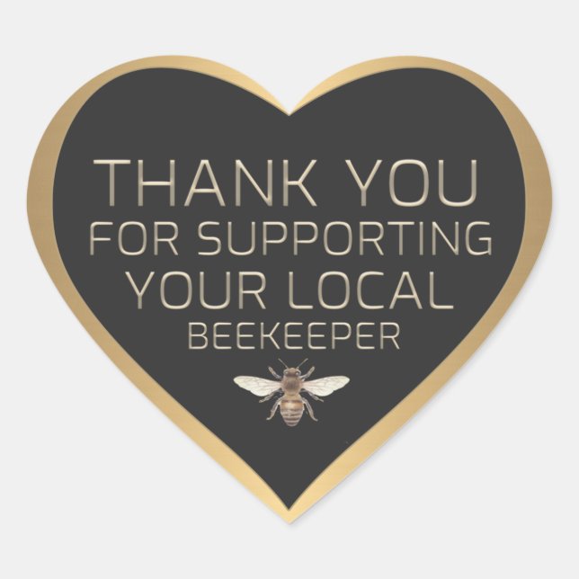 Adesivo Coração Obrigado por apoiar seu apicultor local Dourado (Frente)