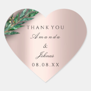 Adesivo Coração Obrigado Rosa do Coração Eucalyptus Casamentos Rus