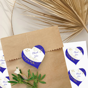 Adesivo Coração Obrigado Royal Blue e Dourado Arte Floral Linear