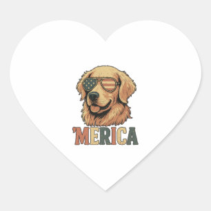 Adesivo Coração Óculos de Sol 'Merica do Golden Retriever