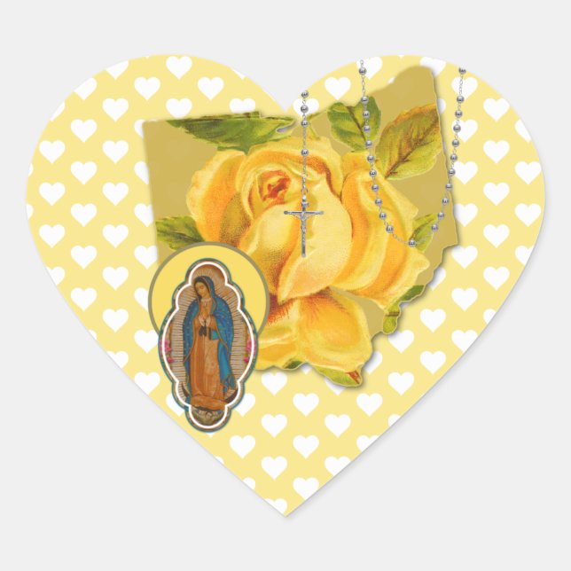 ADESIVO CORAÇÃO OHIO RELIGIOSO VIRGIN MARY GUADALUPE ROSAS CRUZADO (Frente)