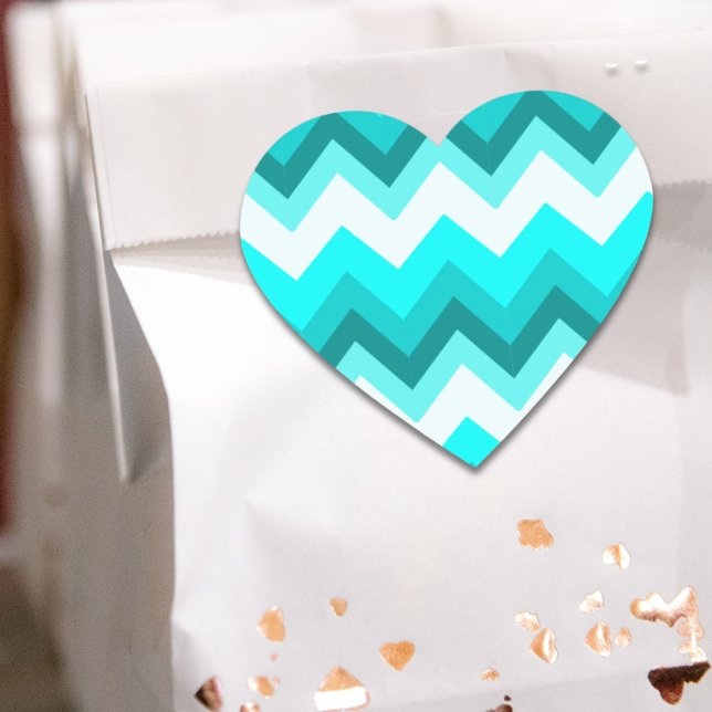 Adesivo Coração Ombre Girly Pattern Teal Turquoise Chevron (Ombre Girly Pattern Teal Turquoise Chevron Heart Sticker)