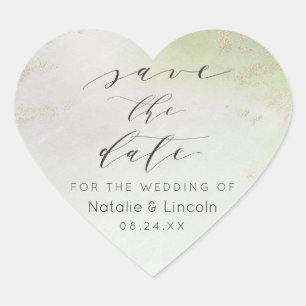Adesivo Coração Ombre Spring Green Gold Foil Frosted Save the Date