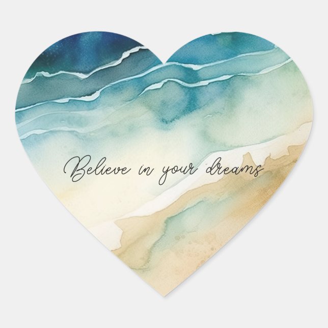 Adesivo Coração Ondas de Oceano de Praia (Frente)