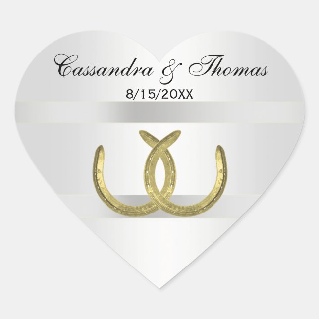 Adesivo Coração Ouro Rustic Ferradura Faixas de Prata Vedantes de  (Frente)