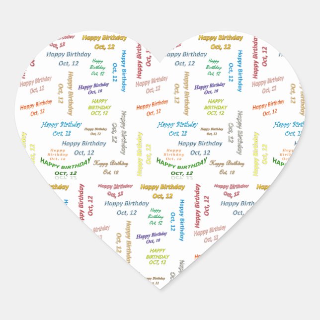 Adesivo Coração Outubro, 12 Birthday Sticker (Frente)