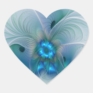 Adesivo Coração Ovações de Pé, Fractal Azul Turquesa Abstrato