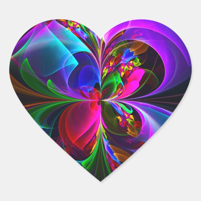 Adesivo Coração Padrão Azul Vermelho Abstrato Floral Moderno #12 (Frente)