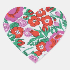 Adesivo Coração Padrão Botânico Rosa