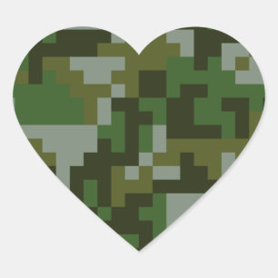 Adesivo Coração Padrão de camuflagem florestal Pixel