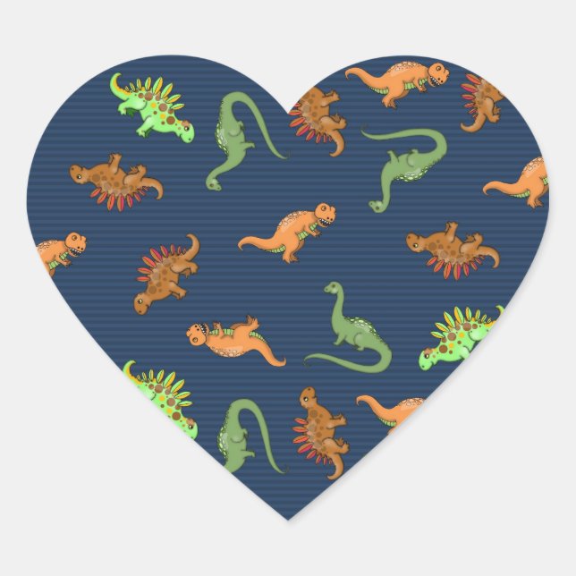 Adesivo Coração Padrão de Dinossauros Fofos (Frente)