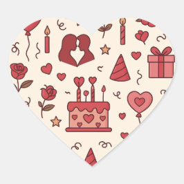Adesivo Coração Padrão de Doodle de Celebração Romântica