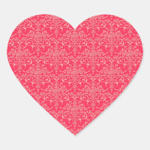 Adesivo Coração Padrão de estilo damaço vitoriano vermelho e rosa