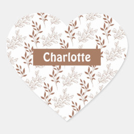 Adesivo Coração Padrão de Folha de Folha Vermelha Castanha