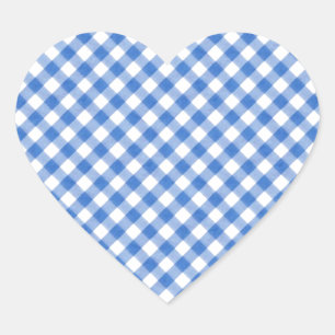 Adesivo Coração Padrão de Gingham Azul