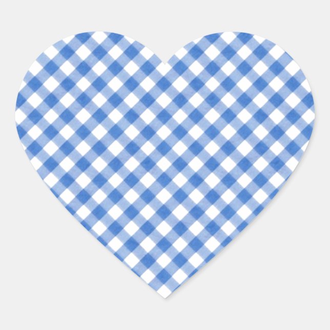 Adesivo Coração Padrão de Gingham Azul (Frente)