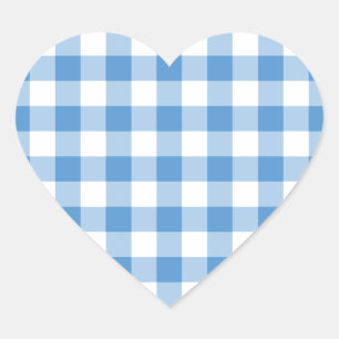 Adesivo Coração Padrão de Gingham Branco e Azul Claro