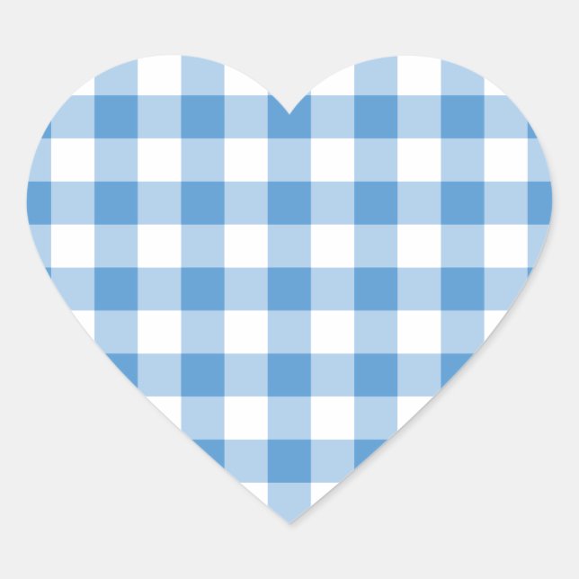 Adesivo Coração Padrão de Gingham Branco e Azul Claro (Frente)