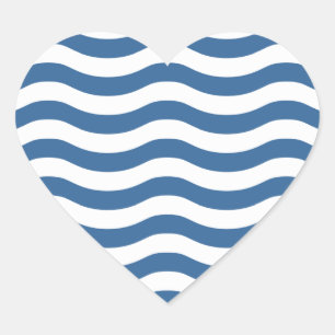 Adesivo Coração Padrão de Marinho de Onda Azul Branco Personaliza