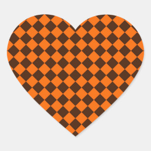 Adesivo Coração Padrão do Verificador de Diamantes Orange Brown