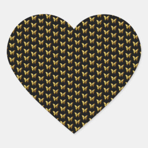 Adesivo Coração Padrão Dourado de borboleta elegante