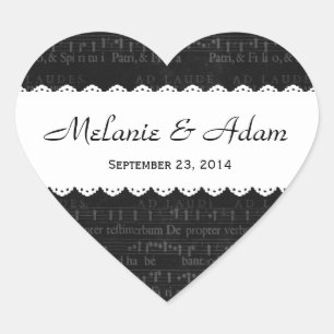 Adesivo Coração Padrão Musical Preto de Casamento Fita Escalada V1