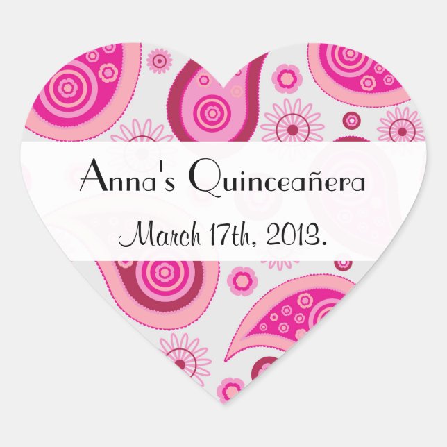 Adesivo Coração Paisley Pattern, Persa Paisley, Quinceanera (Frente)