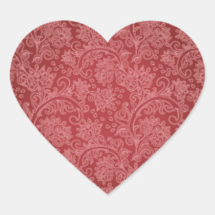 Adesivo Coração Paisley Vermelho Damasco Designer Floral Vintage C