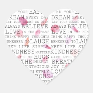 Adesivo Coração Palavras Inspiracionais Pink Peach Rosa pétalas