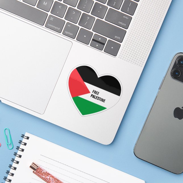 Adesivo Coração "Palestina Livre" Moldado (Notebook com iPhone)