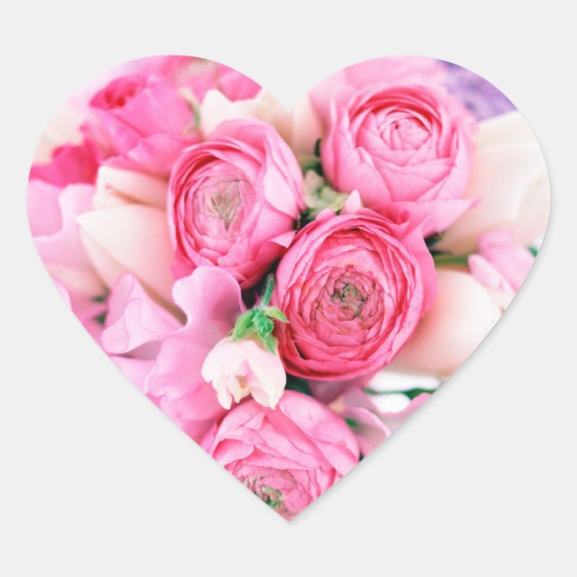 Adesivo Coração Palhetas de Coração de Flores Rosa (Frente)