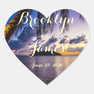 Adesivo Coração Palitos de Casamento de Praia de Coração Roxa