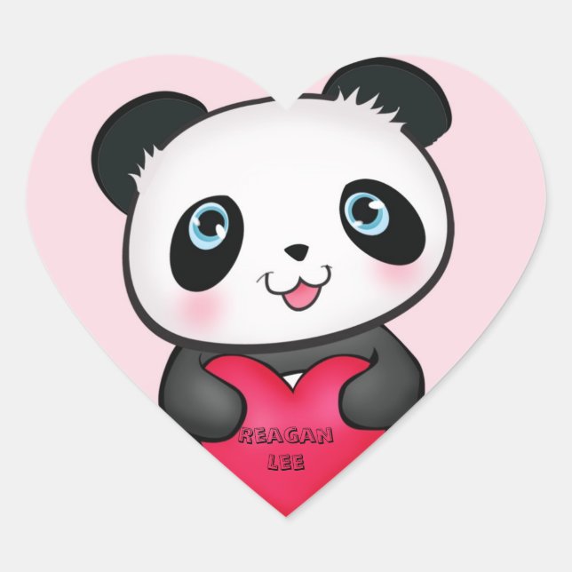 Adesivo Coração Panda Bear Sticker segurando um coração personaliz (Frente)