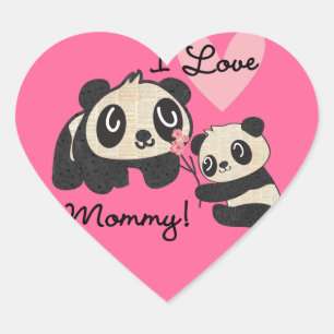 Adesivo Coração Pandas eu amo mamães