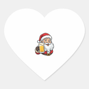 Adesivo Coração Papai Noel Bebendo Cerveja Gráfico de Natal