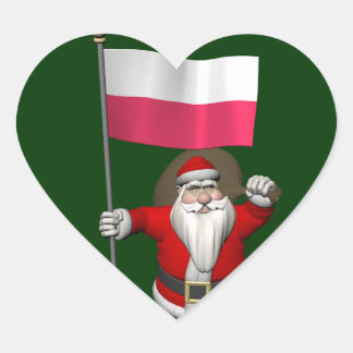 Adesivo Coração Papai Noel Com Bandeira Da Polônia