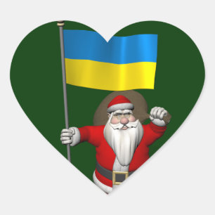 Adesivo Coração Papai Noel Com Estandarte Da Ucrânia