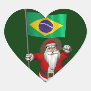 Adesivo Coração Papai Noel Com Estandarte Do Brasil