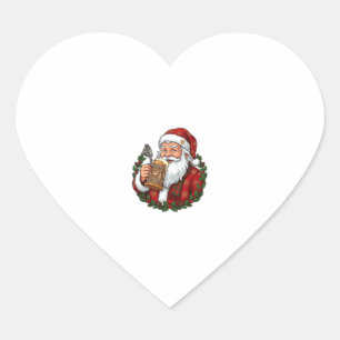 Adesivo Coração Papai Noel de Natal segurando copo de cerveja