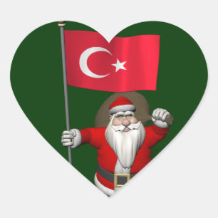 Adesivo Coração Papai Noel engraçado com a bandeira de Turquia