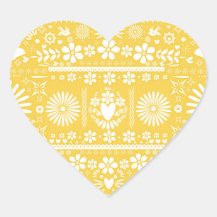 Adesivo Coração Papel Amarelo Branco Casamento Noivado Mexicano Pi