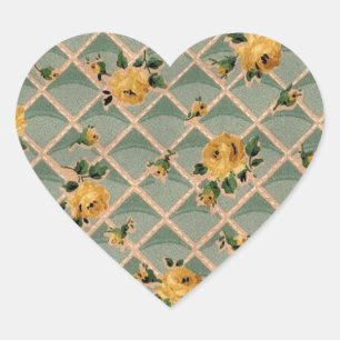 Adesivo Coração Papel de parede do vintage dos rosas amarelos -